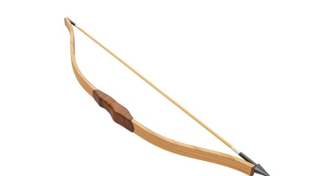 Isolated Wooden Bow and Arrow with Traditional Design
