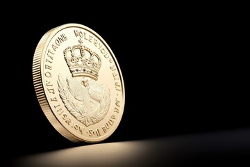 Golden coin with crown and birds