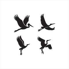 set of silhouettes of birds