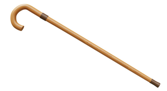 Isolated Classic Wooden Walking Stick for Support or Assistance