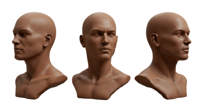 Isolated Multiple Views of a Male Human Head Sculpture