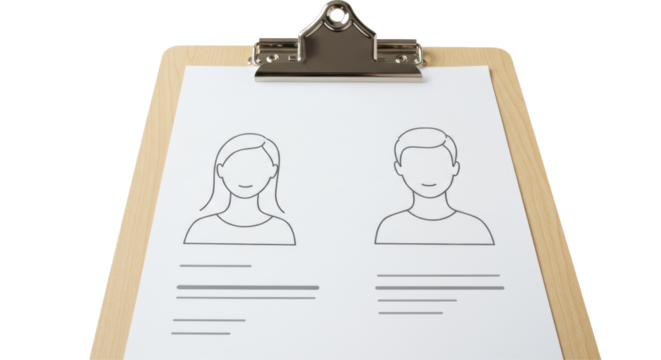 Isolated Clipboard with Man and Woman Profile Illustrations