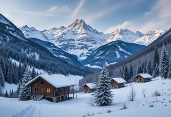  Rustic Cabins Under Snow Capped Peaks A Seamless Timelapse Background