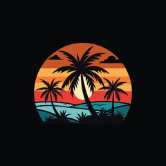 Obraz premium Tropical palm tree silhouette on a beach at sunset
