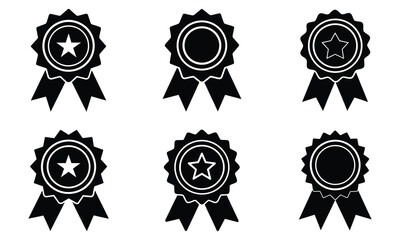 Award badge or winning prize ribbon flat vector icon set