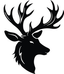 Majestic Stag Head Vector – Detailed Black and White Deer Illustration with Elegant Antlers for Logos, Branding & Modern Flat Design.