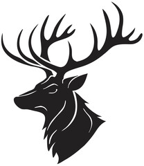 Majestic Stag Head Vector – Detailed Black and White Deer Illustration with Elegant Antlers for Logos, Branding & Modern Flat Design.