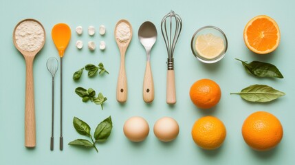 Flatlay of baking ingredients & tools.
