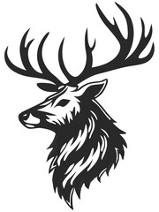 Majestic Stag Head Vector – Detailed Black and White Deer Illustration with Elegant Antlers for Logos, Branding & Modern Flat Design.