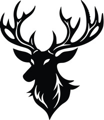 Majestic Stag Head Vector – Detailed Black and White Deer Illustration with Elegant Antlers for Logos, Branding & Modern Flat Design.
