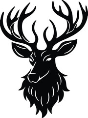 Majestic Stag Head Vector – Detailed Black and White Deer Illustration with Elegant Antlers for Logos, Branding & Modern Flat Design.