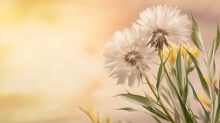 Delicate White Flowers with Yellow Accents Against a Soft Sunlit Background in Spring