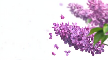 Delicate Lilac Blossoms with Purple Petals Gently Floating Against a Soft White Background