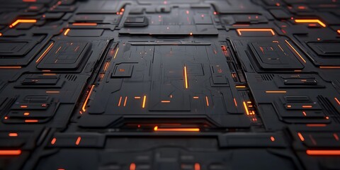 Futuristic Circuit Board Design with Glowing Lines