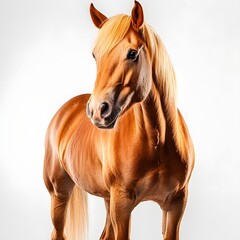 Regal Chestnut Horse With Flowing Mane Posed Elegantly Against Soft Studio Background