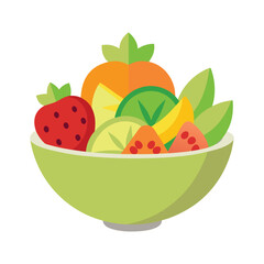 fresh fruit salad in bowl on a white background