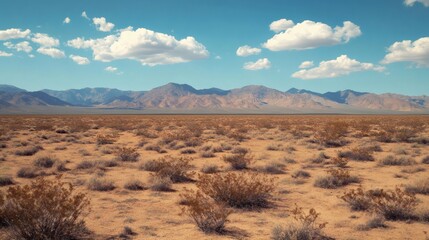 Desert landscape, mountains, sunny day, travel background