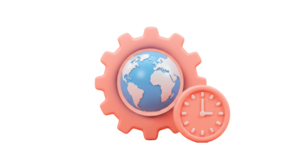 Isolated Globe Inside Gear with Alarm Clock 3D Render