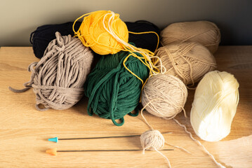 threads for knitting in balls of different colors