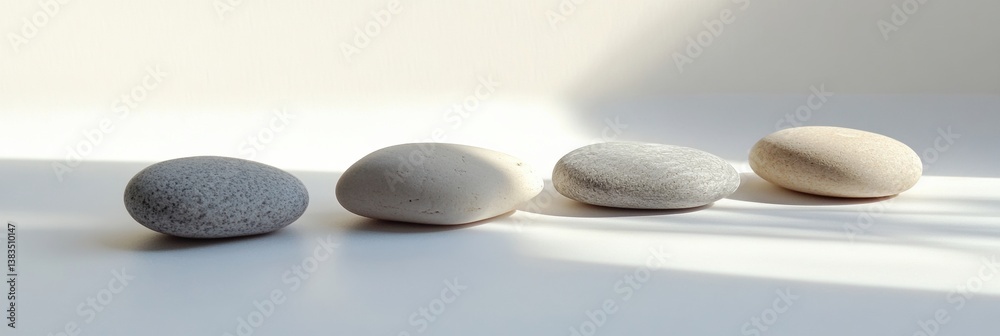 Aufkleber minimalist arrangement of smooth river stones on white surface with soft lighting for a serene and n