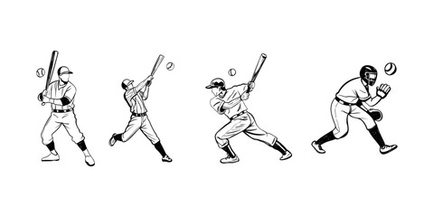 Hand drawn illustration Dynamic Baseball Players in Action