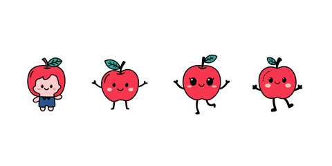 Obraz premium vector illustration of hand drawn cute apple fruit cartoon character