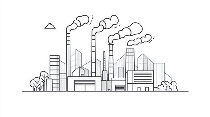 Fototapeta premium Industrial city skyline, factory emission, urban landscape, illustrative