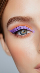 Obraz premium Close-up of a woman's eye showcasing vibrant purple eyeliner 