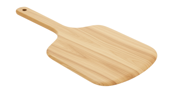 Isolated Wooden Pizza Peel with Handle for Baking
