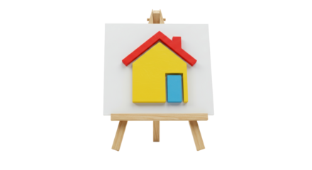 Isolated Easel Displaying House Drawing for Real Estate