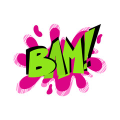 Speech bubble with text BAM on white background in the style of the 90s. Vector illustration, comics boom boom bang vector element
