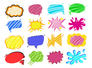 Set of comic speech bubbles without words in Pop art in the style of the 90s in bright colors. Vector Comic-cartoon sound bubble for stickers, postcards, decor
