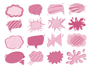 Set of comic speech bubbles without words in Pop art in the style of the 90s in pink colors. Vector Comic-cartoon sound bubble for stickers, postcards, decor