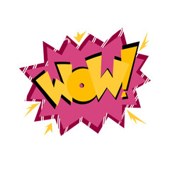 Speech bubble with text WOW on white background in the style of the 90s. Vector illustration, comics boom boom bang vector element