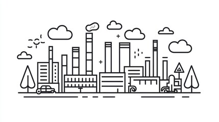 Obraz premium Industrial city skyline line art illustration