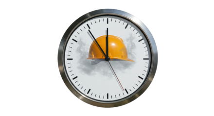 Isolated Clock with Hard Hat Symbolizing Work Time