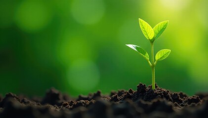 Fototapeta premium Small tree seedling, thin stem, few bright leaves , environment, tree