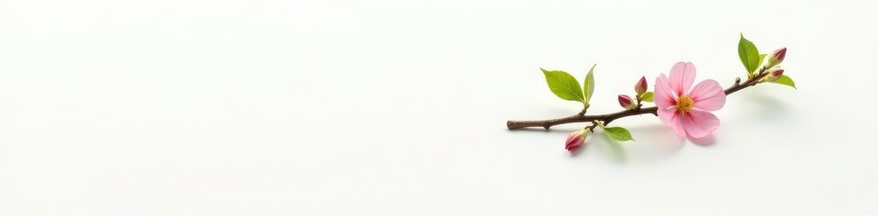 Single stem with leaves and flowers against a plain white background, branch, leaves, foliage