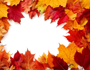 Vibrant autumn leaves create a stunning frame, offering a blank space perfect for text or images.  This image evokes feelings of warmth, change, and the beauty of fall.