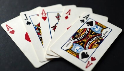 Four aces fanned out, showcasing intricate details of each card , gambling, spades
