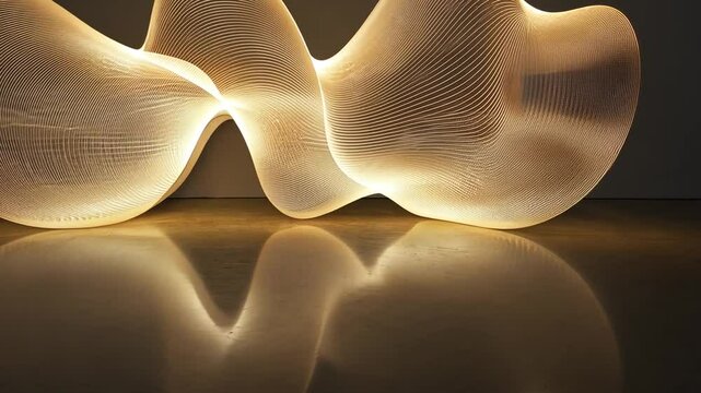 Ethereal light sculpture with organic waveforms and linear luminosity for design concepts
