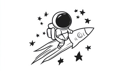Fototapeta premium Cute astronaut rides rocket in space
