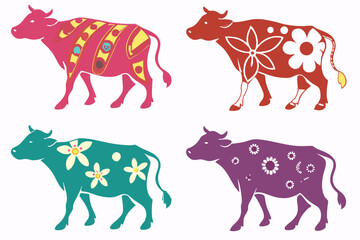 set of cow silhouette vector illustration