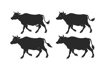 set of cow silhouette vector illustration