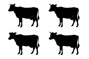 set of cow silhouette vector illustration