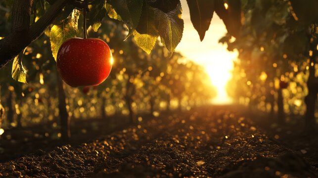 Red apple sunset orchard harvest agriculture