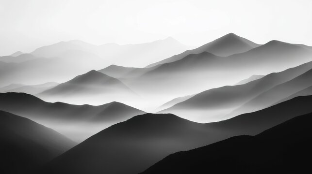 Serene mountain range with mist and light