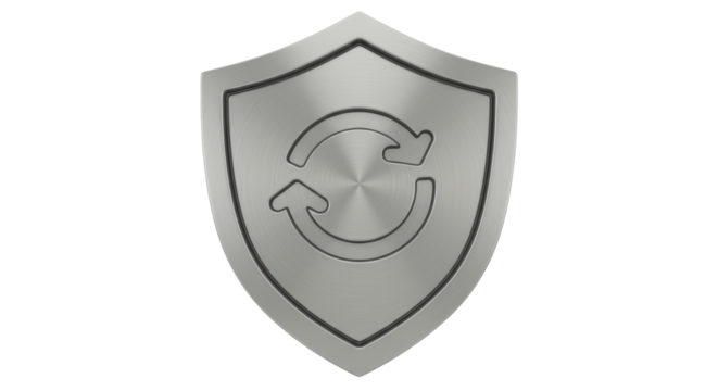 Isolated Metallic Shield with Circular Arrows Symbol