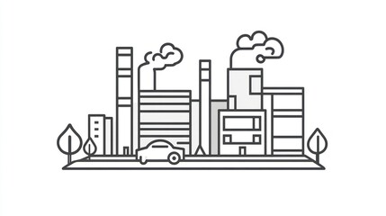 Naklejka premium Industrial city skyline, simple line drawing, urban scene, illustration, use for backgrounds, stock photo