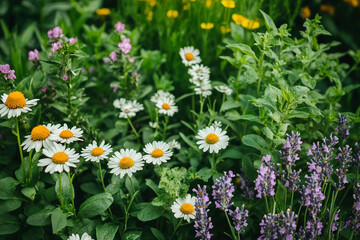 Fototapeta premium Composition of natural alternative medicine with plants generated with AI